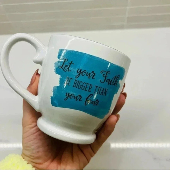 Let your Faith Be Bigger Than Your Fear Blue White Graphic Coffee Mug Large - Picture 5 of 5